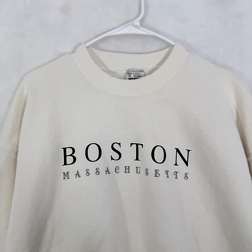 Vintage Boston Sweatshirt Mens XL Cream Massachusetts Fleece - Picture 2 of 8
